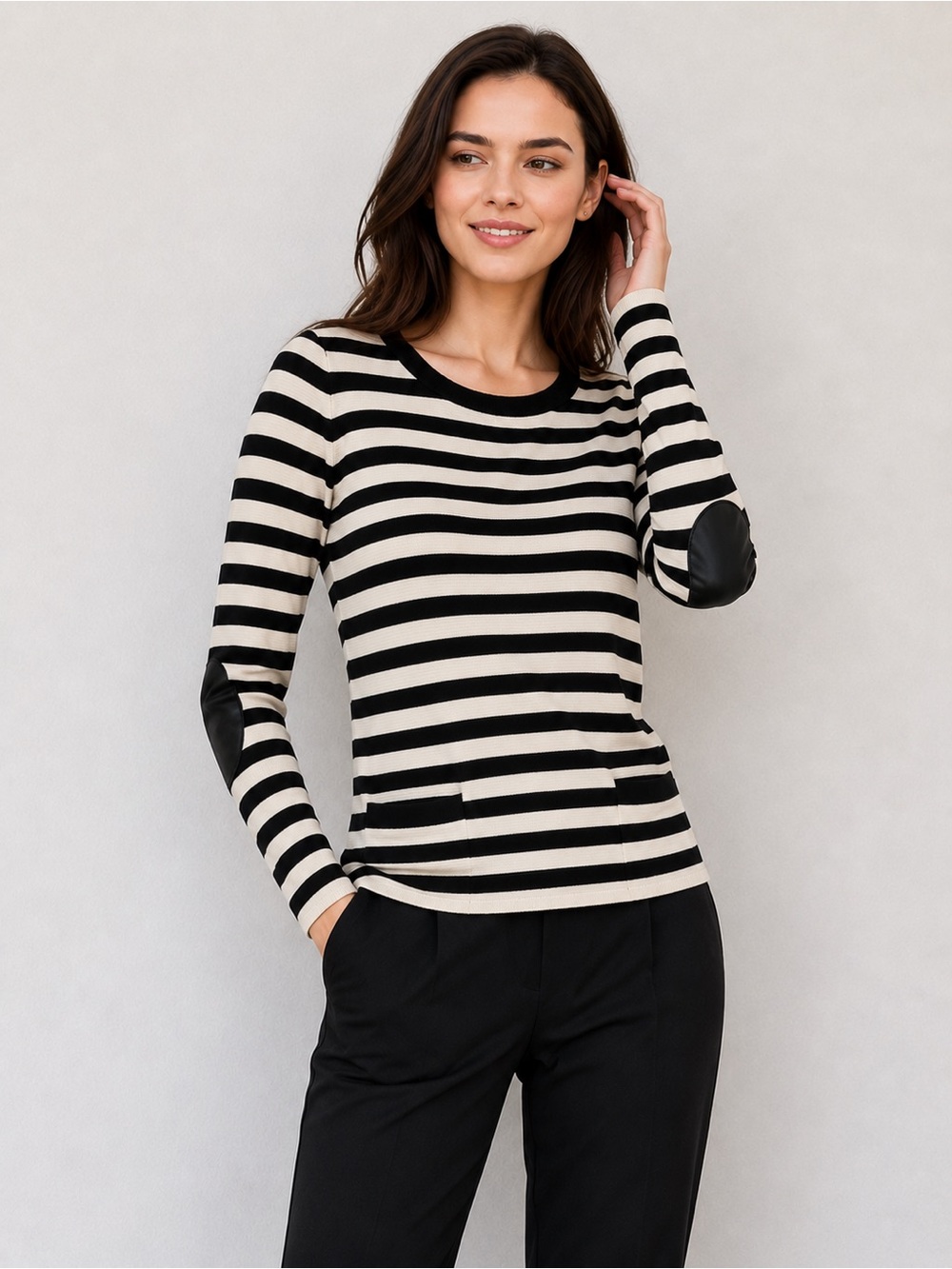 Club Monaco Italian Yarn Striped Wool Sweater Black Ivory Women Size M